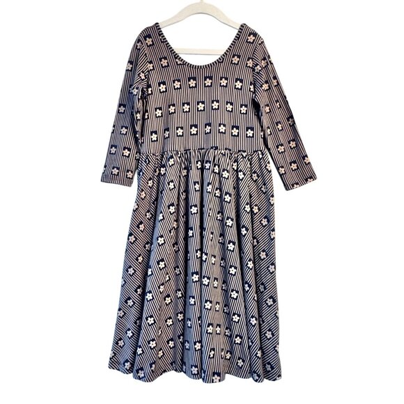 Alice + Ames Other - ALICE + AMES Floral Striped Ballet Dress Girls 10 Navy Blue Cream Twirl Dress